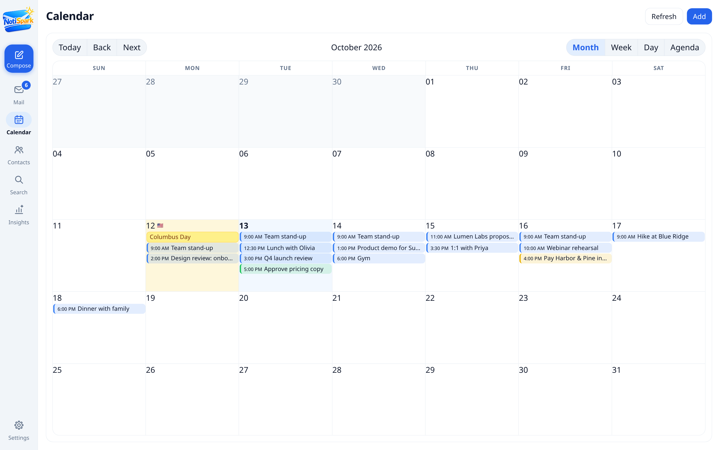 NotiSpark calendar week view