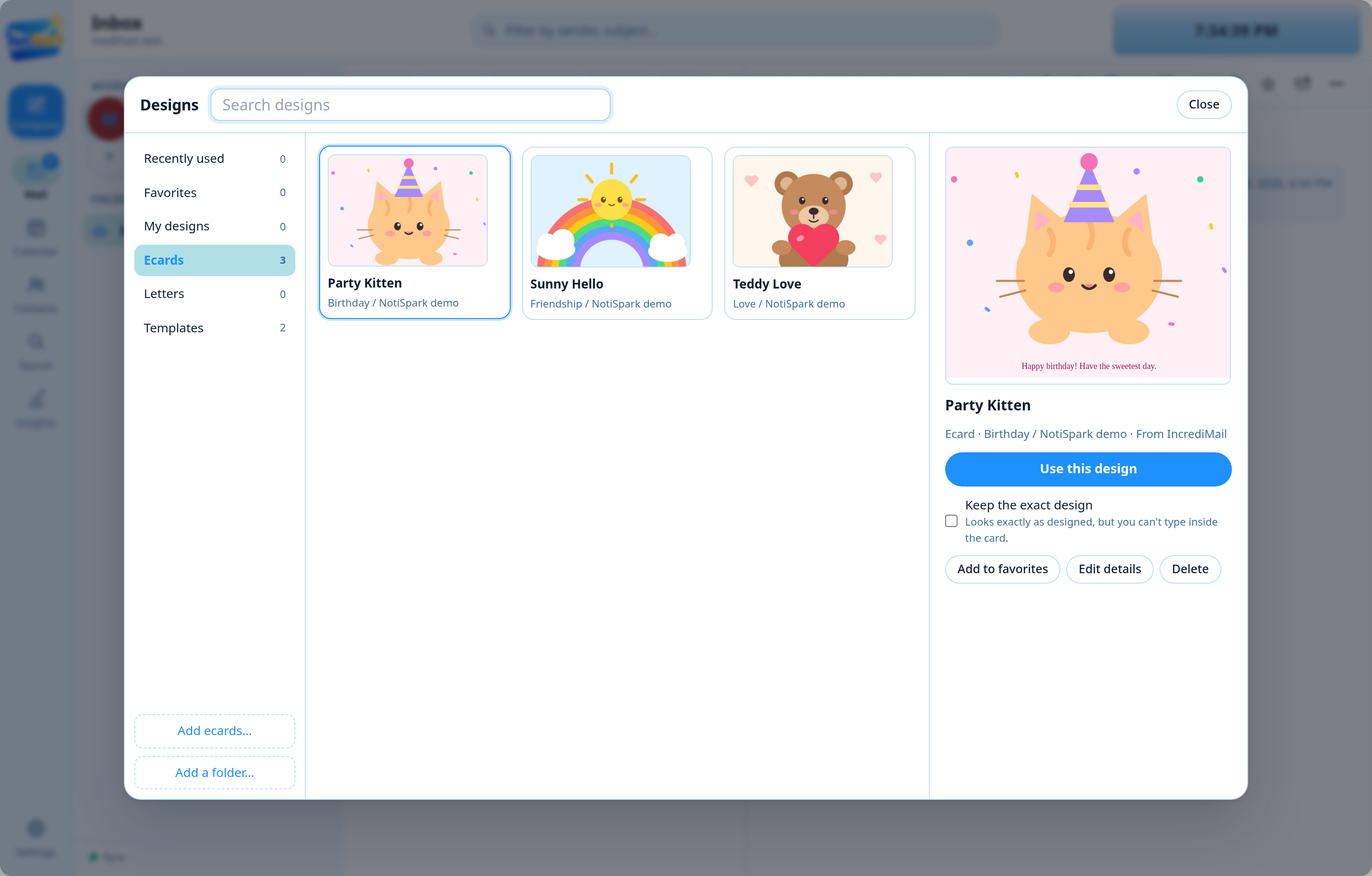 Imported IncrediMail ecards in the NotiSpark Designs gallery