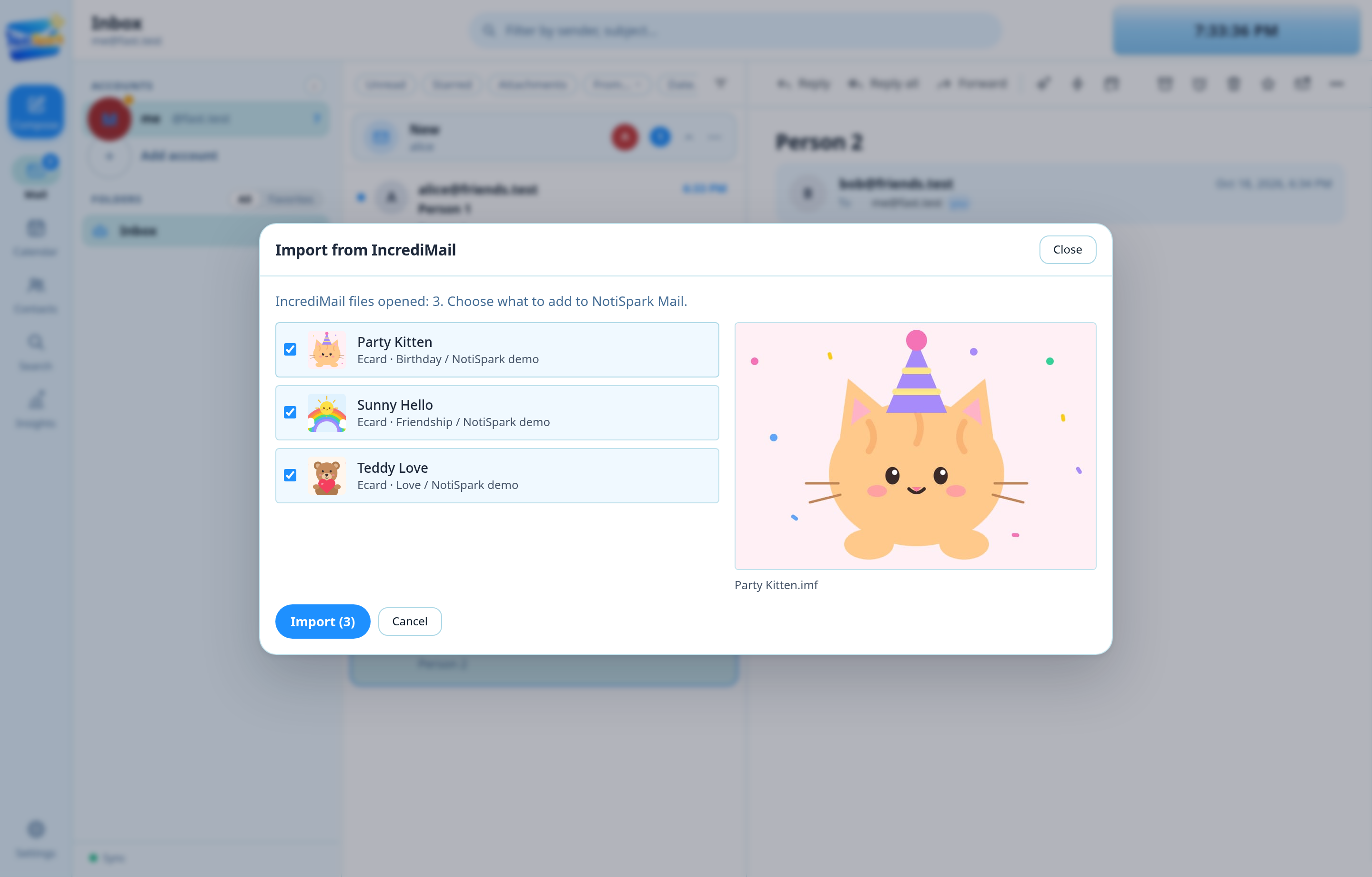Importing IncrediMail ecards by double-clicking them