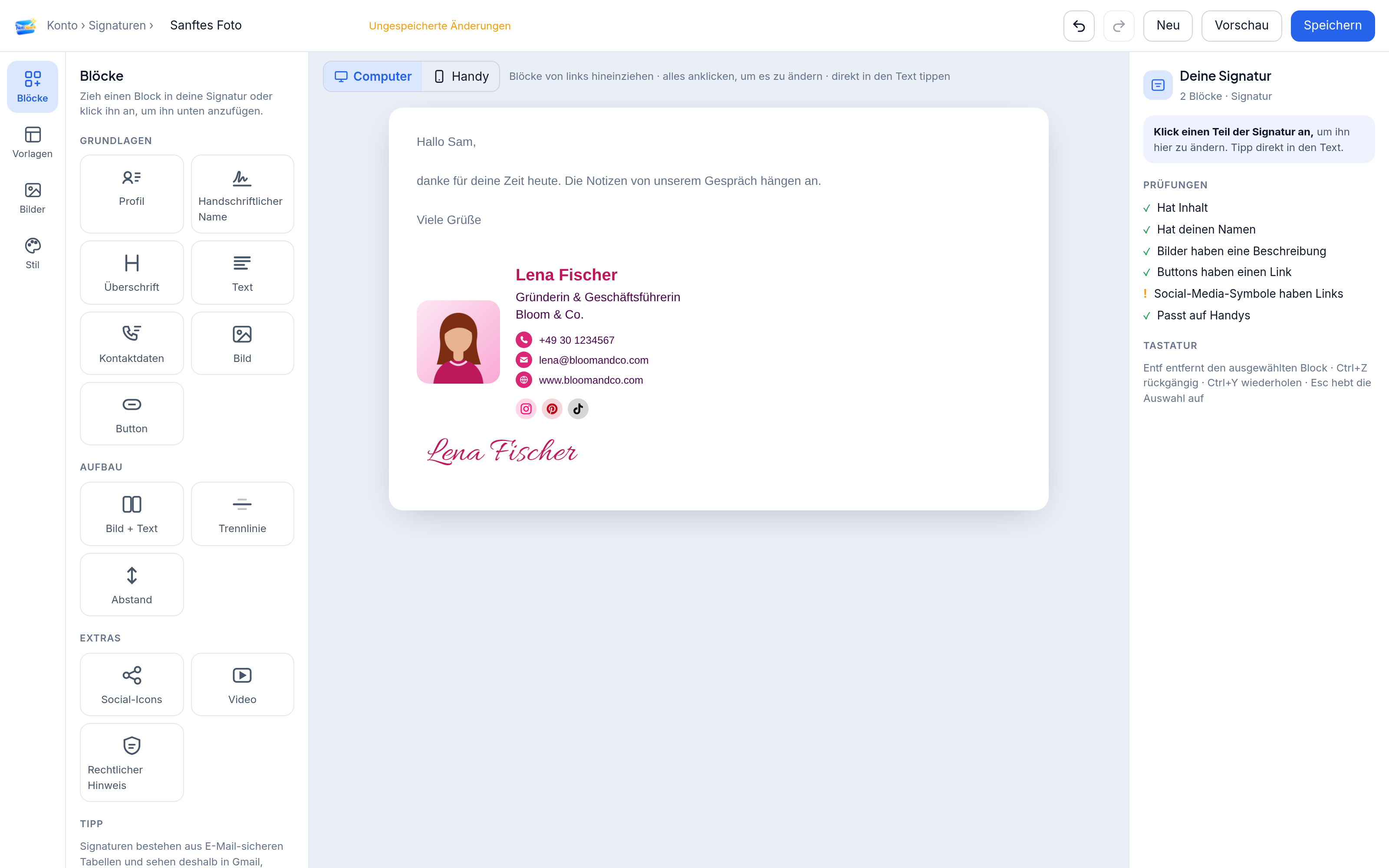 Der NotiSpark-Signatur-Editor auf der Website