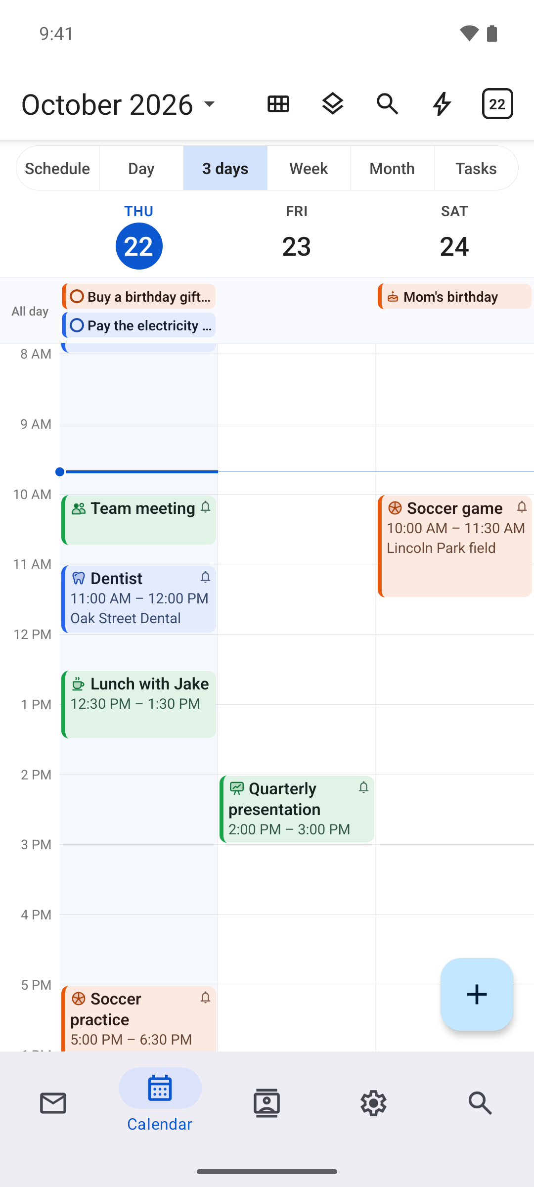 NotiSpark Android app calendar with events and icons